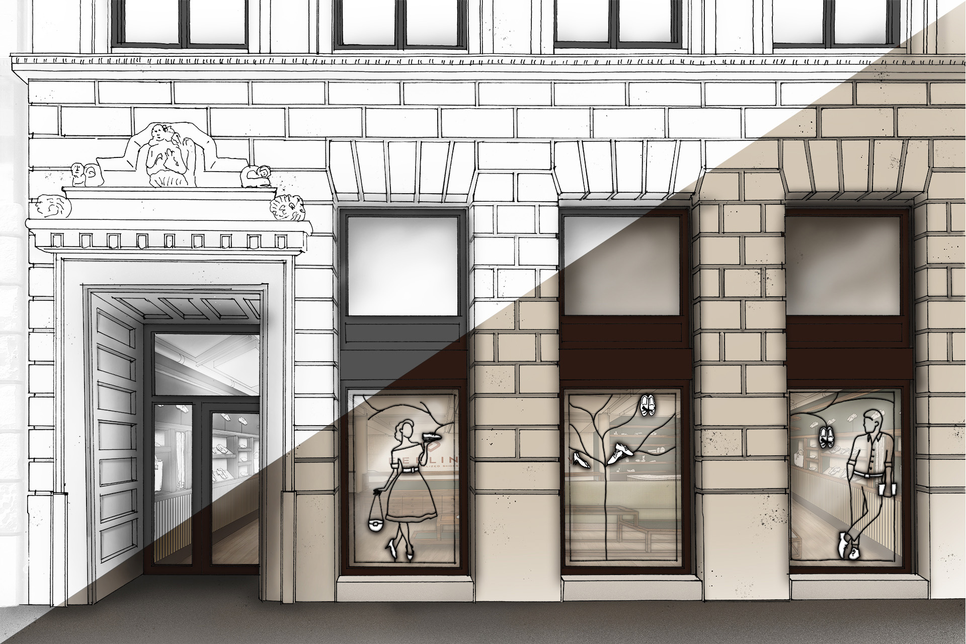 schaufenstergestaltung alter wall hamburg schuh geschäft interior design formwaende