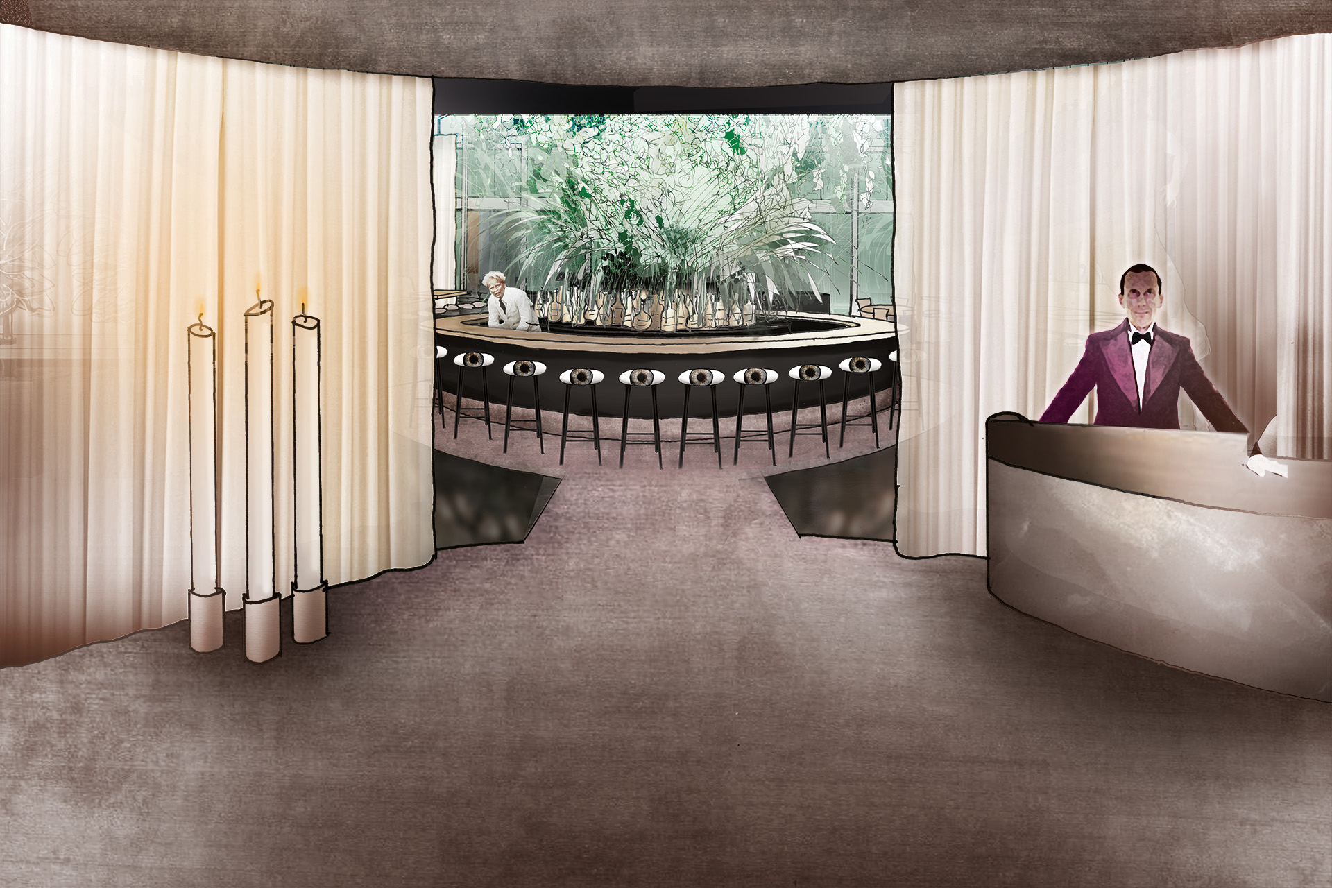 empfangsbereich konzept zeichnung hotel interior berlin innenarchitektur formwaende