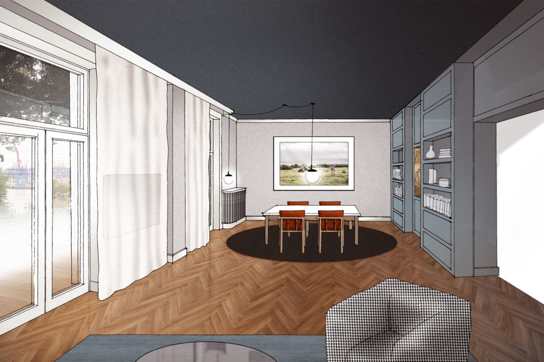 offener wohnbereich in wohnung an der elbchausee hamburg innenarchitektur formwaende